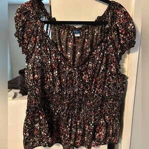 Old Navy Floral Cinched Waist Peasant Top